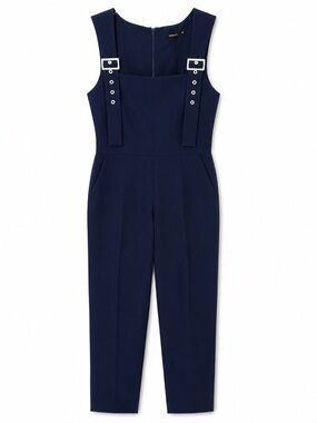 NWT MOMA Navy Buckle Detail Cropped Jumpsuit Size 38 Wide Strap